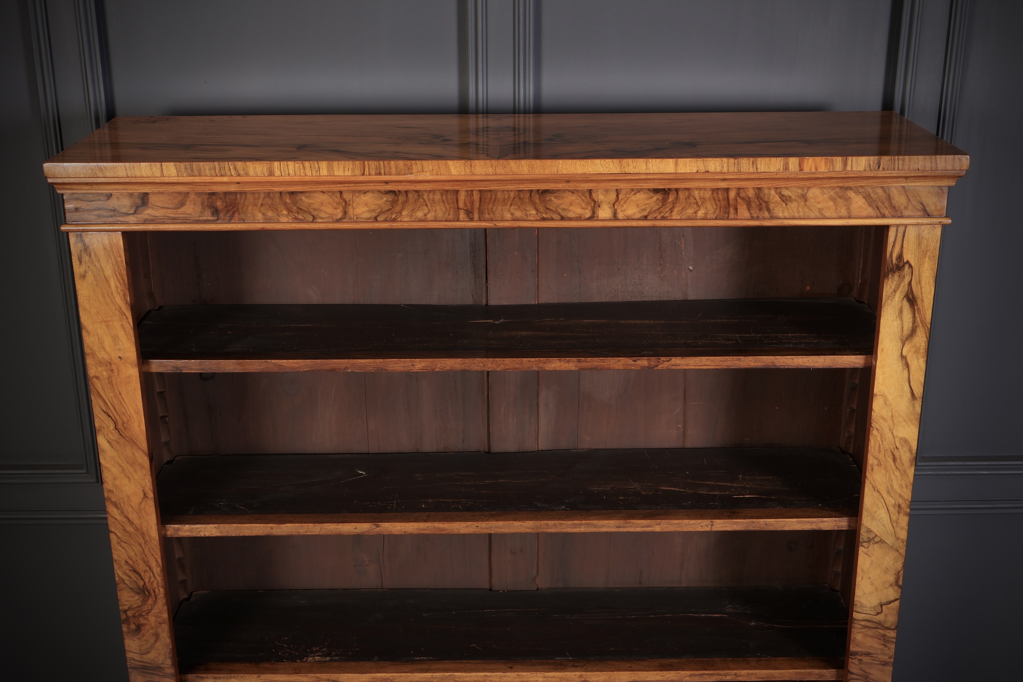 Victorian Figured Walnut Open Bookcase Antique, Walnut, Antique Bookcases 6